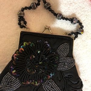 Black sequin party bag-beaded handle